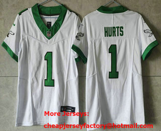 Women's Philadelphia Eagles #1 Jalen Hurts White FUSE Vapor Limited Throwback Stitched Jersey