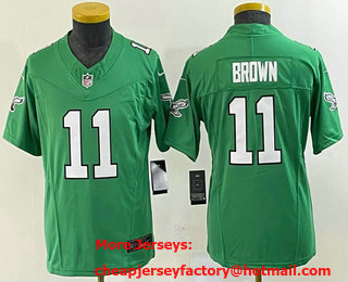 Women's Philadelphia Eagles #11 AJ Brown Green 2023 FUSE Vapor Limited Throwback Stitched Jersey