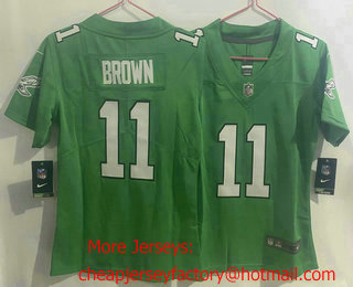 Women's Philadelphia Eagles #11 AJ Brown Green 2023 Vapor Limited Throwback Jersey