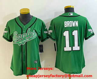 Women's Philadelphia Eagles #11 AJ Brown Green Cool Base Stitched Baseball Jersey
