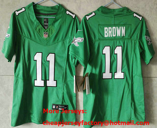 Women's Philadelphia Eagles #11 AJ Brown Green FUSE Vapor Limited Throwback Stitched Jersey