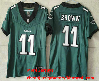 Women's Philadelphia Eagles #11 AJ Brown Limited Midnight Green New Logo FUSE Vapor Jersey