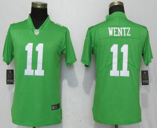 Women's Philadelphia Eagles #11 Carson Wentz Light Green 2017 Vapor Untouchable Stitched NFL Nike Limited Jersey