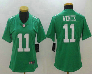 Women's Philadelphia Eagles #11 Carson Wentz Light Green 2017 Vapor Untouchable Stitched NFL Nike Limited Jersey