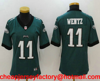 Women's Philadelphia Eagles #11 Carson Wentz Midnight Green 2017 Vapor Untouchable Stitched NFL Nike Limited Jersey