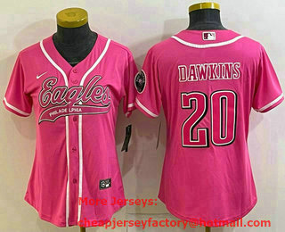Women's Philadelphia Eagles #20 Brian Dawkins Pink With Patch Cool Base Stitched Baseball Jersey