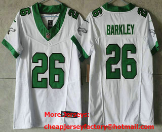 Women's Philadelphia Eagles #26 Saquon Barkley White FUSE Vapor Limited Throwback Stitched Jersey