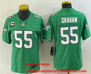 Women's Philadelphia Eagles #55 Brandon Graham Green C Patch 2023 FUSE Vapor Limited Throwback Stitched Jersey