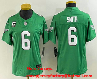 Women's Philadelphia Eagles #6 DeVonta Smith Green C Patch 2023 FUSE Vapor Limited Throwback Stitched Jersey