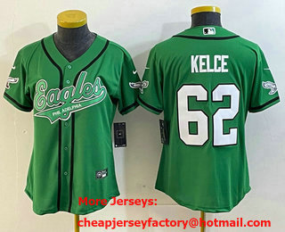 Women's Philadelphia Eagles #62 Jason Kelce Green Cool Base Stitched Baseball Jersey 01