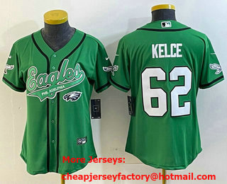 Women's Philadelphia Eagles #62 Jason Kelce Green Cool Base Stitched Baseball Jersey
