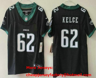 Women's Philadelphia Eagles #62 Jason Kelce Limited Black FUSE Vapor Jersey