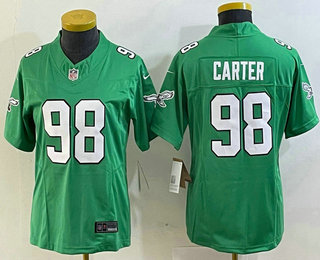 Women's Philadelphia Eagles #98 Jalen Carter Green 2023 FUSE Vapor Limited Throwback Stitched Jersey