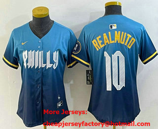 Women's Philadelphia Phillies #10 JT Realmuto Blue 2024 City Connect Limited Stitched Jersey