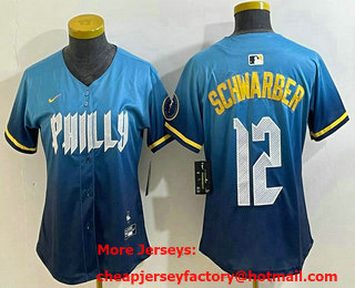 Women's Philadelphia Phillies #12 Kyle Schwarber Blue 2024 City Connect Limited Stitched Jersey