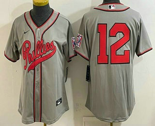 Women's Philadelphia Phillies #12 Kyle Schwarber Gray 2026 Field of Dreams Stadium Stitched Baseball Jersey
