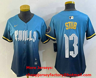 Women's Philadelphia Phillies #13 Stub Blue 2024 City Connect Limited Stitched Jersey