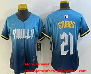 Women's Philadelphia Phillies #21 Garrett Stubbs Blue 2024 City Connect Limited Stitched Jersey