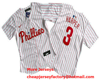 Women's Philadelphia Phillies #3 Bryce Harper White Pinstripe Stitched Cool Base Nike Jersey