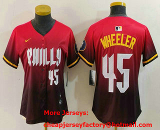 Women's Philadelphia Phillies #45 Zack Wheeler Number Red 2024 City Connect Limited Jersey