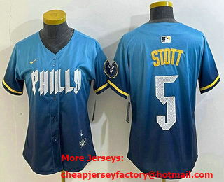 Women's Philadelphia Phillies #5 Bryson Stott Blue 2024 City Connect Limited Stitched Jersey
