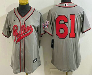 Women's Philadelphia Phillies #61 Cristopher Sanchez Grey 2026 Field of Dreams Stadium Stitched Baseball Jersey