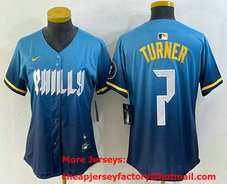 Women's Philadelphia Phillies #7 Trea Turner Blue 2024 City Connect Limited Stitched Jersey