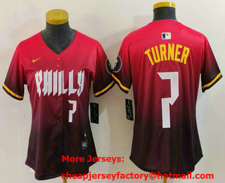 Women's Philadelphia Phillies #7 Trea Turner Number Red 2024 City Connect Limited Jersey