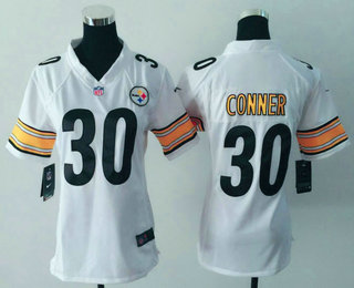 Women's Pittsburgh Steelers #30 James Conner White Road Stitched NFL Nike Game Jersey