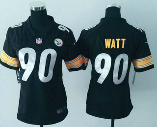 Women's Pittsburgh Steelers #90 T. J. Watt Black Team Color Stitched NFL Nike Game Jersey
