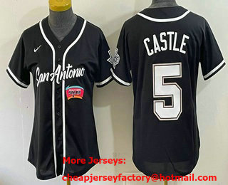 Women's San Antonio Spurs #5 Stephon Castle Black Stitched Baseball Jersey