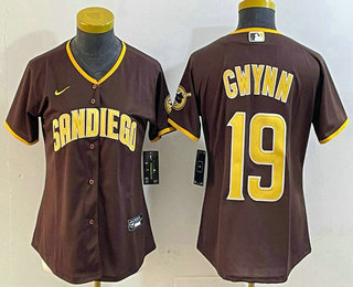Women's San Diego Padres #19 Tony Gwynn Brown Cool Base Stitched Jersey