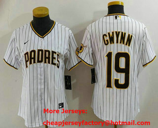 Women's San Diego Padres #19 Tony Gwynn White Team Logo Stitched Cool Base Nike Jersey