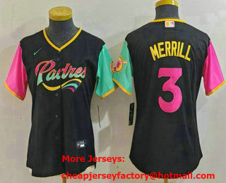 Women's San Diego Padres #3 Jackson Merrill Black Fashion Baseball Jersey