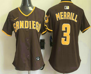 Women's San Diego Padres #3 Jackson Merrill Brown Limited Stitched Jersey
