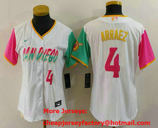 Women's San Diego Padres #4 Luis Arraez Number White 2023 City Connect Cool Base Stitched Jersey