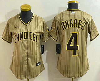 Women's San Diego Padres #4 Luis Arraez Tan Cool Base Stitched Jersey