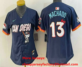 Women's San Diego Padres X Hello Kitty #13 Manny Machado Navy 2026 City Connect Stadium Jersey
