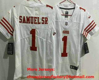 Women's San Francisco 49ers #1 Deebo Samuel Sr Limited White Vapor Jersey