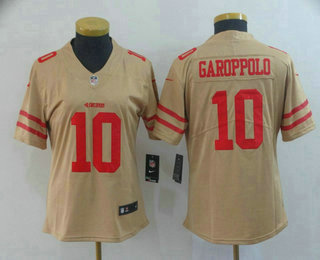 Women's San Francisco 49ers #10 Jimmy Garoppolo Gold 2019 Inverted Legend Stitched NFL Nike Limited Jersey