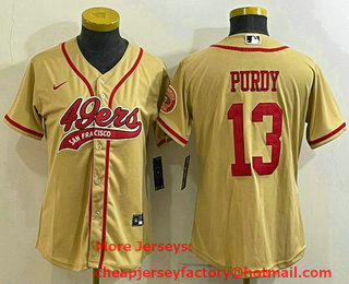 Women's San Francisco 49ers #13 Brock Purdy Gold With Patch Cool Base Stitched Baseball Jersey