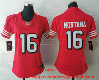 Women's San Francisco 49ers #16 Joe Montana Red 2021 Color Rush Vapor Untouchable Limited Jersey