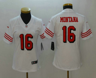 Women's San Francisco 49ers #16 Joe Montana White 2018 Color Rush Vapor Untouchable Limited Jersey