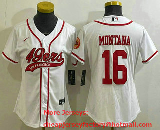 Women's San Francisco 49ers #16 Joe Montana White With Patch Cool Base Stitched Baseball Jersey