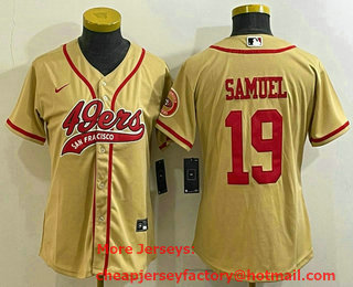 Women's San Francisco 49ers #19 Deebo Samuel Gold With Patch Cool Base Stitched Baseball Jersey