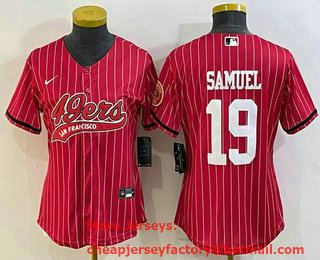 Women's San Francisco 49ers #19 Deebo Samuel Red Pinstripe With Patch Cool Base Stitched Baseball Jersey