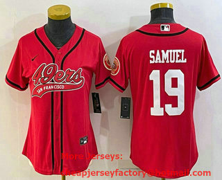 Women's San Francisco 49ers #19 Deebo Samuel Red With Patch Cool Base Stitched Baseball Jersey