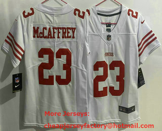 Women's San Francisco 49ers #23 Christian McCaffrey 2022 White Vapor Untouchable Stitched Limited Jersey