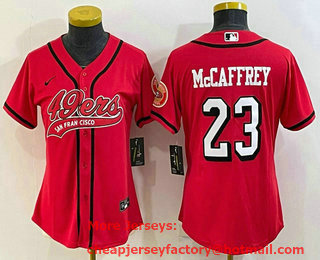 Women's San Francisco 49ers #23 Christian McCaffrey Red Color Rush With Patch Cool Base Stitched Baseball Jersey