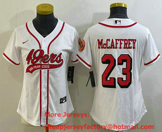 Women's San Francisco 49ers #23 Christian McCaffrey White Color Rush With Patch Cool Base Stitched Baseball Jersey